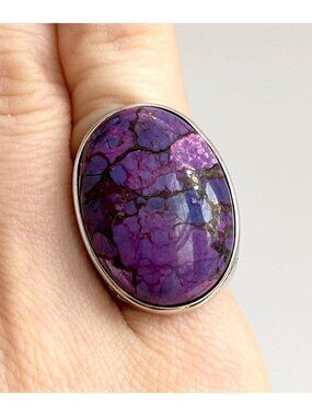 Brecciated Mookaite Jasper Beaded Sterling Silver 925 Vintage Ring - sz 5.25